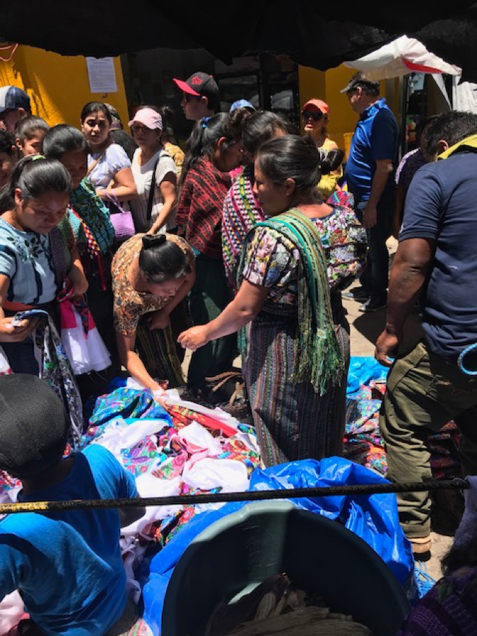 Women wearing huipiles in Palm Sunday